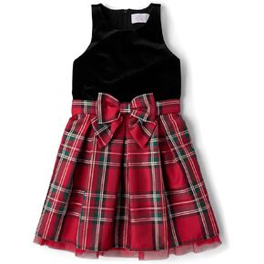 The Children's Place Girls' Sleeveless Dressy Dresses, Classic Red Plaid Velour, 10