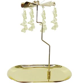 Rotary Candle Holder with Tray Spinner Carousel Candle Metal Windmill Tea Light Candlestick for Christmas Valentine's Day Mom Women Wife Children Gift (Gold Butterfly)