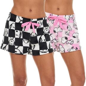Peanuts Women's All Over Print Pajama Shorts with Elastic Waistband - Plush Fleece Sleepwear
