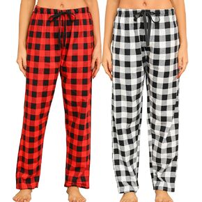 ENJOYNIGHT 2 Pack Womens Flannel Pajama Pants Lounge Plaid Sleep Bottoms with Drawstring