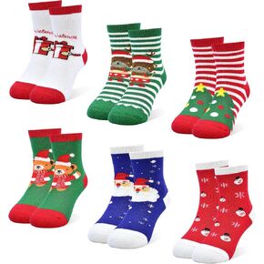 Christmas Socks Kids Socks Children Xmas 6 Pairs Toddler Socks Gift Warm Winter Crew Socks for Boys Girls 0-9 Years