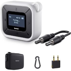 Syntech Airplane Bluetooth Transmitter Receiver for Airpods or Headphones, LED Display Dual Pairs Low Latency Wireless Bluetooth 5.3 Audio Adapter with Dual 3.5mm AUX Adapter for Flight Car Grey