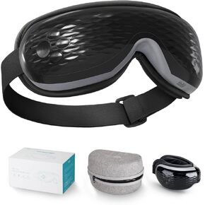 ALLJOY Christmas Gifts, Eye Massager with Heat, Migraine Relief, Gifts for Women/Men, Eye Massage Mask with Bluetooth, Heat, Compression for Eye Strain Relief, Reduce Stye Eye, Improve Sleep (Black)