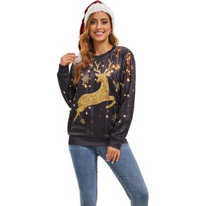 Ugly Christmas Sweater Women Men Novelty 3D Funny Pullover Crewneck Sweatshirt with Santa Hat for Party