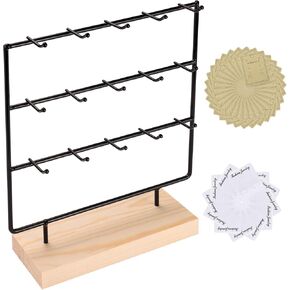 Earring Display Stand 3 Tier 15 Hooks Wood Earring Display Rack Holder for Earings Necklaces Rings Bracelets Keychains (Black)