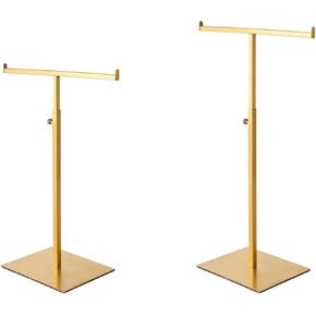 Purse Display Stand Set of 2 Jewelry Tower Stainless Steel Jewelry Handbags Stand Tabletop for Necklaces Purse Hanger Stands Adjustable Height Organizer Home Store Boutique, Gold