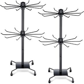BBTO 2 Pcs Rotating Display Stand Jewelry Display Rack with Hooks Metal Earrings Display Stands for Selling Necklace(Black,28.35 x 11.81 Inch)