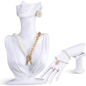 Yalikop 2 Pcs Jewelry Mannequin Display Set, Necklace Display Bust Mannequin Earring Stand Hand Display Bracelet Ring Stand for Selling Show