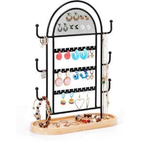 Jewelry Organizer Stand Gold, 4-Tier Necklace Earring Holder Organizer with Tray, Jewelry Holder Organizer for Rings Earrings Necklaces Bracelets,Gold Jewelry Stand