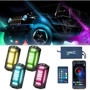 Car Underglow 360 Degrees Bluetooth RGB LED Rocklights Accent Kit Brake Signal Multi-Color Wireless App Remote Control Neon Lighting Kits Compatible Off-Road Trucks UTV ATV SUV RZR (8 Pods)