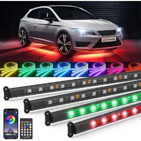 4Pcs Underglow LED Lights for Car, Underbody Neon Accent Exterior, 12V RGB Car underglow Neon Light Strip, 16 Million Colors Music DIY Mode with Bluetooth APP & Remote Control for SUV Truck
