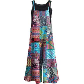 KMAZN Women's Casual Loose Long Cotton Bib Overalls Baggy Linen Plus Size Jumpsuits Rompers Wide Leg Pants…
