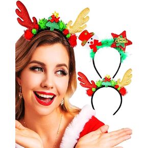 عصابات عيد الميلاد قرون الرنة عقال عطلة الغزلان أغطية الرأس ثلج ستار الشعر هوب عيد الميلاد إكسسوارات الشعر للنساء (2 قطعة)