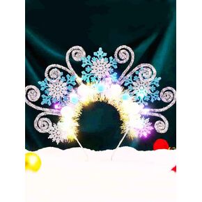 Woeoe Snowflake LED Christmas Headband Xmas Light Up Hair Hoop Tinsel Sparkly Glowing Christmas Headpiece Festival Party Costume Headwear for Women