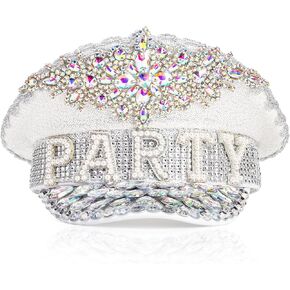 Party Hats, Sparkle Captain Caps with Rhinestone and Pearls, Glitter Bride Hat Crowns with Letter, Disco Hat for Bachelorette Party Wedding Decorations
