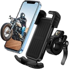 Bike Phone Holder, Super Stable Motorcycle Phone Mount with Security Lock, 4.7''-6.8'' Compatible, Adjustable Metal Clip, Soft Cushion