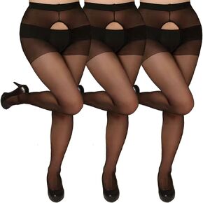 Crotchless Panyhose for Women large size Women's Sheer Tights lace Pantyhose with Reinforced Toes for Curvy Women 20D