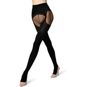 Wolford Holes Effect Tights for Women 40 Den Matte Sheer Feminine Garterbelt Effect Opaque Panels Soft Knitted-In Waistband