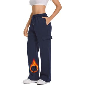 Womens Cargo Sweatpants Fleece Lined Straight Leg Drawstring Sweat Pants Workout Joggers with 4 Pockets 31‘’ Inseam