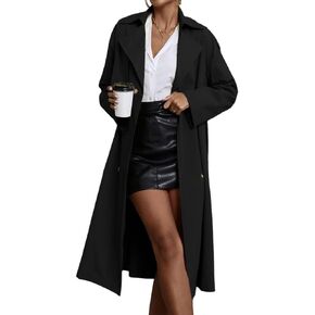 سترة Cicy Bell النسائية ذات الصدر المزدوج الطويلة ذات طية صدر السترة متوسطة الطول مع معطف بحزام in Kuwait