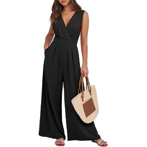 ANRABESS Women Jumpsuits Sleeveless V Neck Elegant Dressy Casual Backless One Piece Pants Romper 2025 Summer Outfits