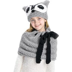 Kids Winter Knitted Beanie Hat Neck Warmer Scarf Set for Boys Girls Cartoon Animal Crochet Warm Cap Neck Gaiter