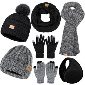 7 PCS Winter Hat Scarf Gloves and Ear Warmer, Warm Knit Beanie Hat Touch Screen Gloves Set Winter Gifts for Unisex in Kuwait
