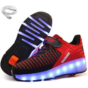 Ehauuo Kids Single Wheels Shoes with Lights Rechargeable Roller Skates Shoes Retractable LED Flashing Sneakers Wheels Shoes for Unisex Girls Boys Beginners Gift