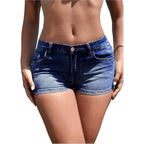 Floerns Women's Low Waist Stretchy Mini Jean Shorts Straight Leg Skinny Denim Shorts