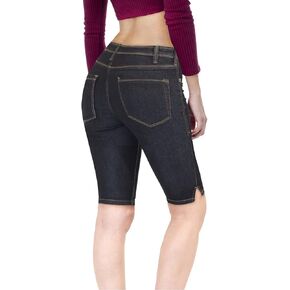 Hybrid & Company Womens Butt Lifting Mid Rise Denim Bermuda Shorts