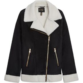 Jessica Simpson Girls' Faux Suede Moto Jacket with Sherpa Trim and Zippered Pockets