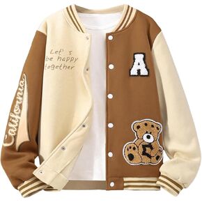 SHENHE Girl's Baseball Jacket Colorblock Bomber Jacket Casual Letterman Varsity Jacket