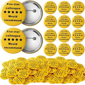 24 Pcs Five Star Pins Golden five star colleague pin would recommend Christmas Gift Colleague Star Rating Leaving Present Pin Button Badge Employee Appreciation Gift Bulk Thank You Gift for Coworker