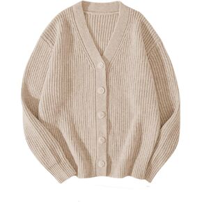 Floerns Men's Casual Long Sleeve Button Front V Neck Rib Knit Cardigan Sweater