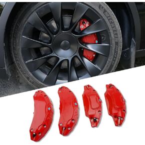 Caliper Covers Set of 4 Fit for Model Y Accessories,2020-2024 19 20 Inch Wheel Hub Model Y Red Caliper Covers,Front and Rear Brake Caliper Covers(NOT Fit for Model 3)