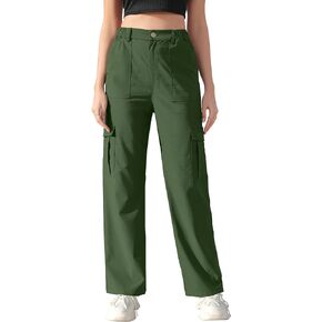 Women Wide Straight Leg Pants Trendy Y2k Streetwear Cargos Twill Utility Pant with 6 Pockets