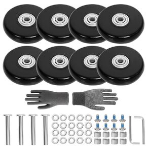 45mm x 18mm Luggage Replacement Wheels Set 4Pcs Rubber Swivel Caster Transparent Wheels with 30mm/35mm Axles and Repair Kit for Luggage Bags Trolley Case