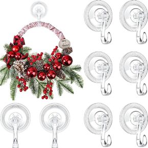 Yookeer Christmas Wreath Suction Cup Hooks Wreath Hanger Suction Cup Heavy Duty Reusable Suction Cups Large Clear Suction Wreath Hanger for Glass Door Window Hanger(8 Pcs)