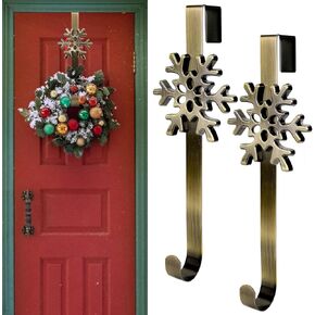 AnyDesign 2Pcs Christmas Wreath Hangers Over The Door Metal Wreath Hooks Snowflake Decorative Hooks for Xmas Party Decor Home Office Wall Door, Bronze, 14.6 Inch