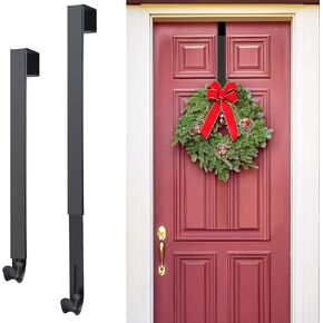 WISYOK Wreath Hangers for Front Door, Extra Long Door Hanger Hook Adjustable from 15 to 25 Inches, Black Metal Hook Over The Door for Christmas Halloween Autumn Decor