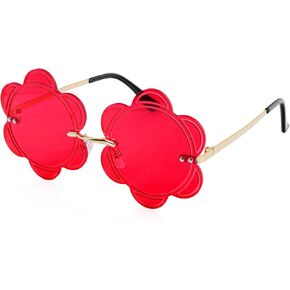 Rimless Flower Shape Sunglasses Fashion Glasses Women Men Party Christmas Cosplay Glasses Prom Accessories (Red)