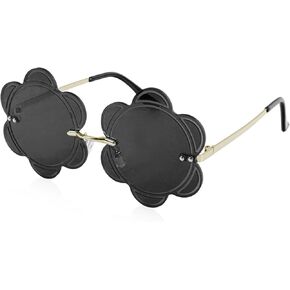 Rimless Flower Shape Sunglasses Fashion Glasses Women Men Party Christmas Cosplay Glasses Prom Accessories (Black)