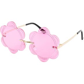 Rimless Flower Shape Sunglasses Fashion Glasses Women Men Party Christmas Cosplay Glasses Prom Accessories (Pink)
