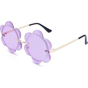 Rimless Flower Shape Sunglasses Fashion Glasses Women Men Party Christmas Cosplay Glasses Prom Accessories (Purple)