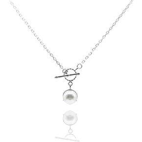 Single Pearl Necklace for Women with 925 Sterling Silver Chain - Elegant Design with Toggle Necklace - Women's Dream Gift - Fashionable Jewelry