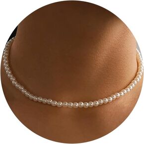 Pearl Necklace for Women,4-8MM Dainty Round Imitation Pearl Choker Necklace Wedding Pearl Necklace Delicate Jewelry for Women Simple Bridesmaid Jewelry