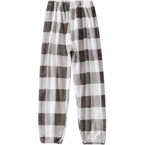 SweatyRocks Girl's Plaid Fuzzy Pants Elastic High Waisted Casual Winter Long Trousers