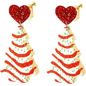 Christmas Tree Earrings Clip on Earrings Non Pierced for Women Christmas Holiday Dangling Earrings Colorful Christmas Earrings for Women Cake Heart Star Drop Dangle Earrings for Christmas Jewelry