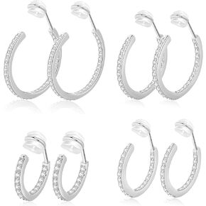 PLOMFOV Clip On Hoop Earrings for Women Non Pierced Earrings Cubic Zirconia Clip On Gold Hoops Fake Earrings Clips for Non-Pierced Ears 10-20MM