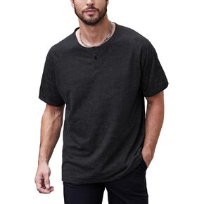 Men's Short Sleeve Shirts Button Neck Gym Tops Casual Soft Beach Shirts for Men Summer Clothes S-XXL